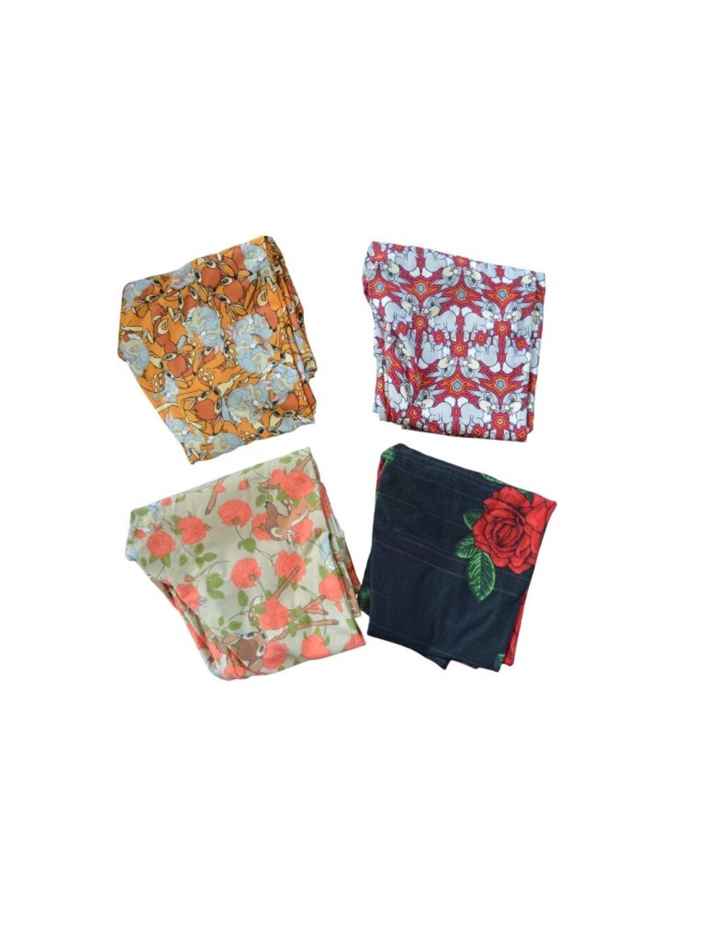 LuLaRoe Legging Bundle of 4 Disney Bambi Thumper Red Roses One Size Loungewear
